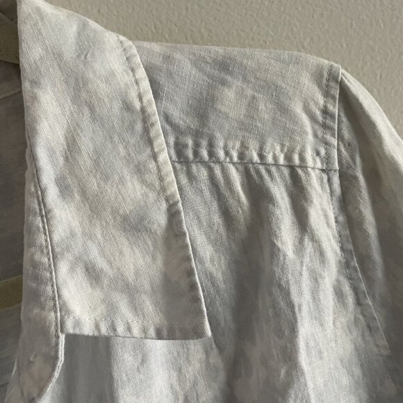 Victoria's Secret Women 12 White Pale Blue Linen Cotton Ikat Tie Dye Boho Romper - Picture 6 of 11